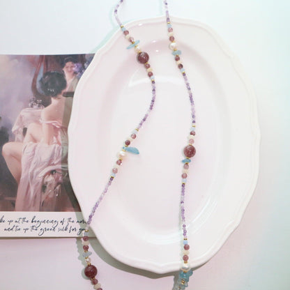 Amethyst Aquamarine Strawberry Crystal Necklace – Handcrafted Elegant Statement Jewelry