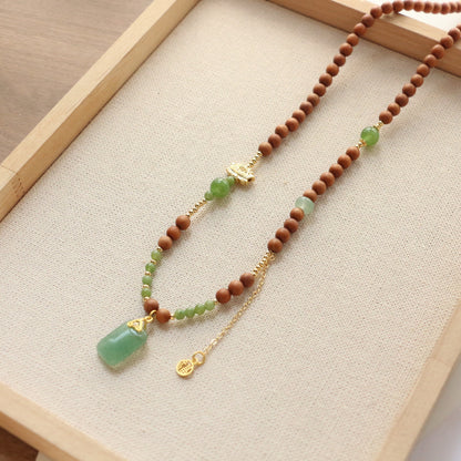 New Chinese-Style Sandalwood Beaded Necklace - Sweater Chain with Chalcedony Accessories