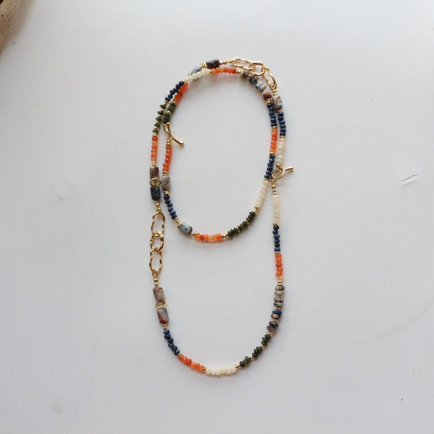 Autumn and Winter Handmade Long Necklace Featuring Agate, White Jade, Blue Stone, and Phoenix Lapis Lazuli