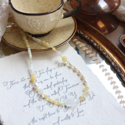 Sweet Light Luxury Yellow Crystal Beads Necklace – Natural Pearls Collarbone Chain Niche Bracelet