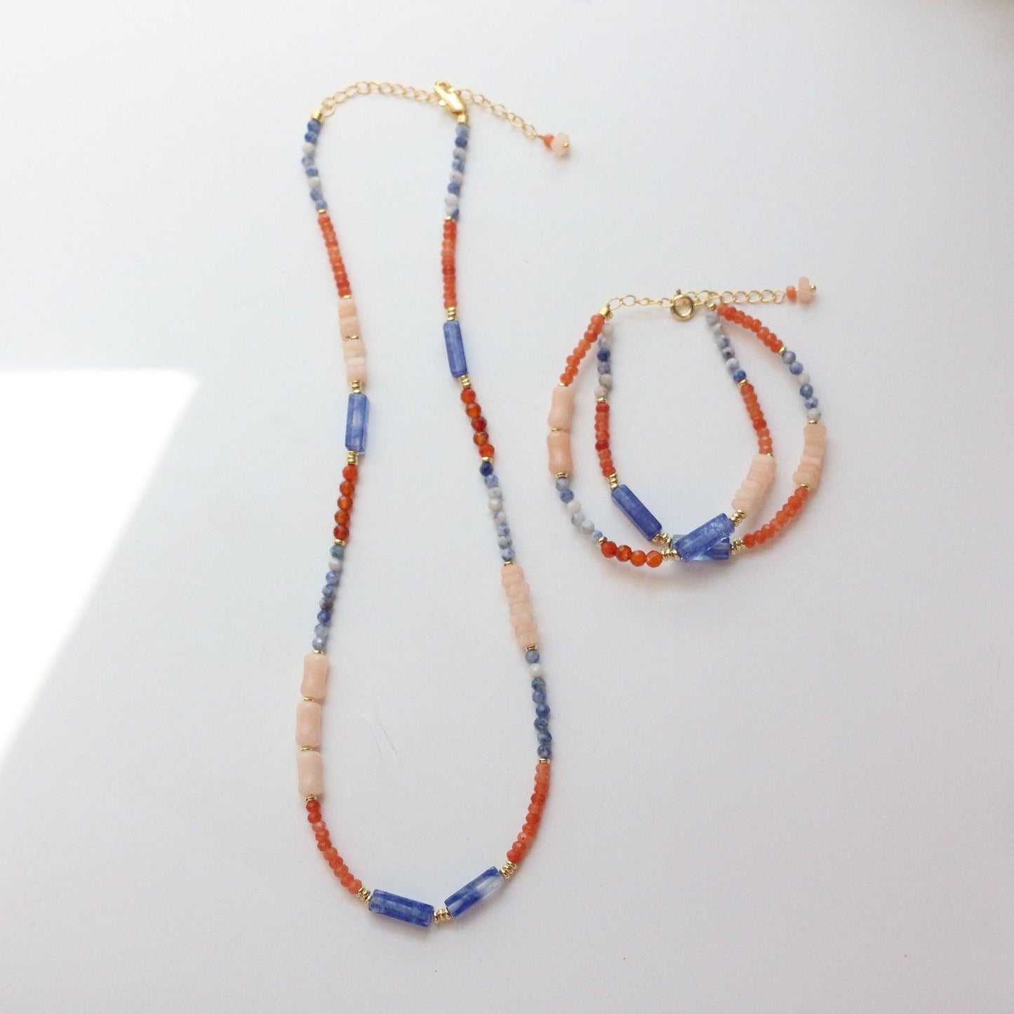 Orange-Blue Color Block Beaded Necklace | New Chinese Style