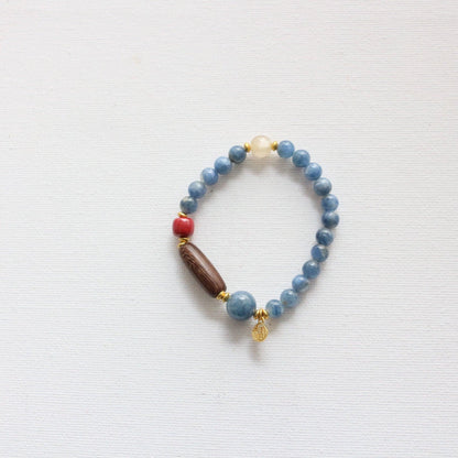 Slow Life Zen Five Elements Beaded Bracelet – Citrine, Blue Crystalline Stone, Imperial Sand Incense String