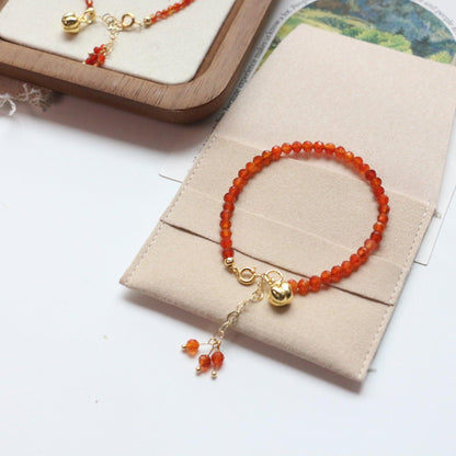 Small Gold Persimmon Pendant Bracelet – Retro Country Style with Orange Red Agate, Green, and Blue Natural Stone Beads