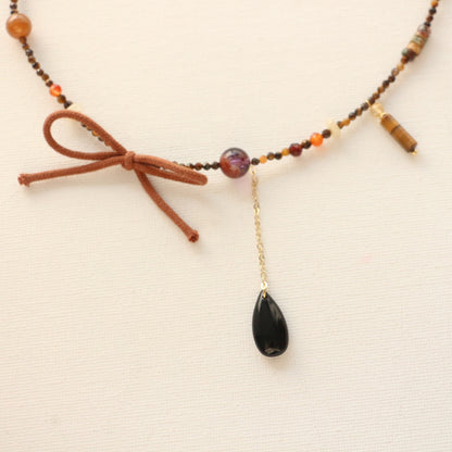 Autumn and Winter Tiger's Eye Beaded Necklace Pendant - Handmade Retro Ethnic Style Jewelry