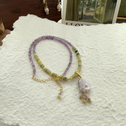 Aerial Garden Series – Unique Vintage Amethyst Gemstone Beaded Necklace & Bracelet Set