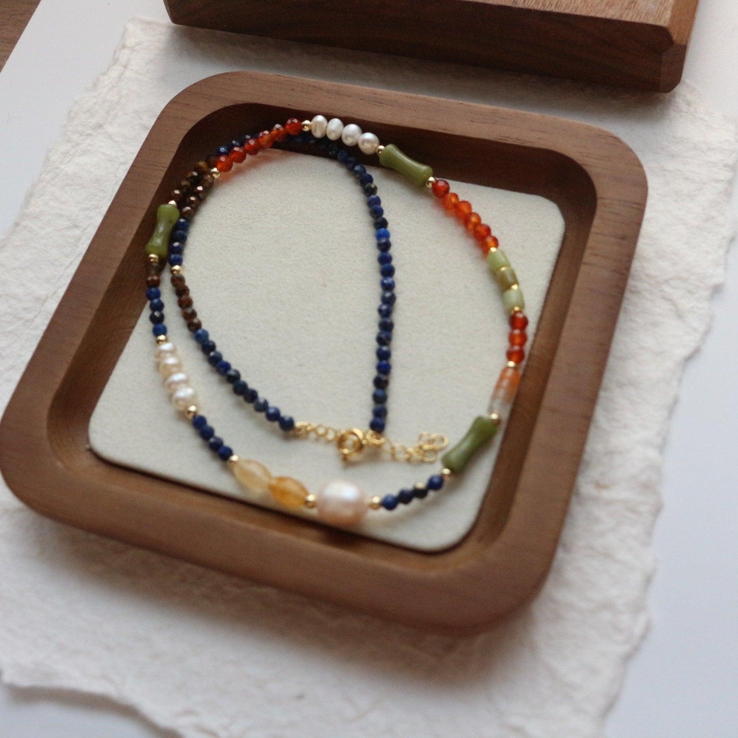 Rustic Colorful Natural Stone Beaded Necklace & Double Layer Bracelet – Unique Boho Style Jewelry