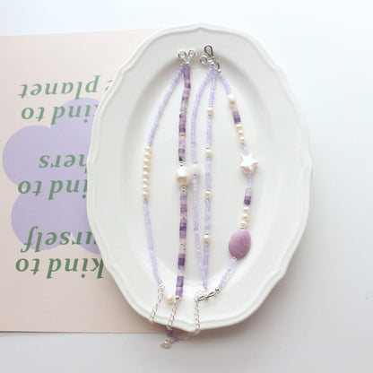 New Amethyst Lilac Stone Series Natural Bead Necklace, Bracelet & Wrist Mala Set