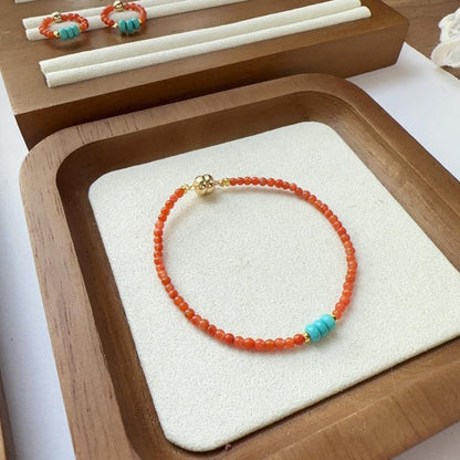 Persimmon South Red Minimalist Long & Short Necklace, Acacia South Red Bracelet & Earrings – Versatile Jewelry Set