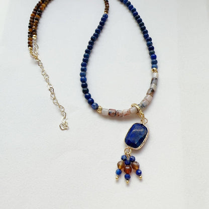 Lapis Lazuli Tiger Eye Natural Stone Beaded Necklace