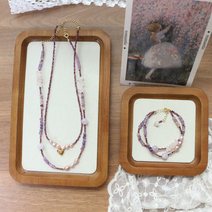 New Amethyst Lilac Stone Series Natural Bead Necklace, Bracelet & Wrist Mala Set