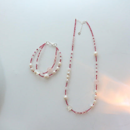 New Natural Freshwater Pearl Necklace with 925 Silver Cat, Shell Powder, Tourmaline, and White Crystal Beads – Double Layered