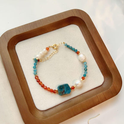 Dunhuang Color Natural Stone Blue Phosphorus & Gray Pearl Necklace, Earrings, Hairpin, Bracelet & Ring Collection