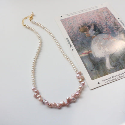 New Niche Vintage Freshwater Pink and Purple Petal Pearl Short Necklace