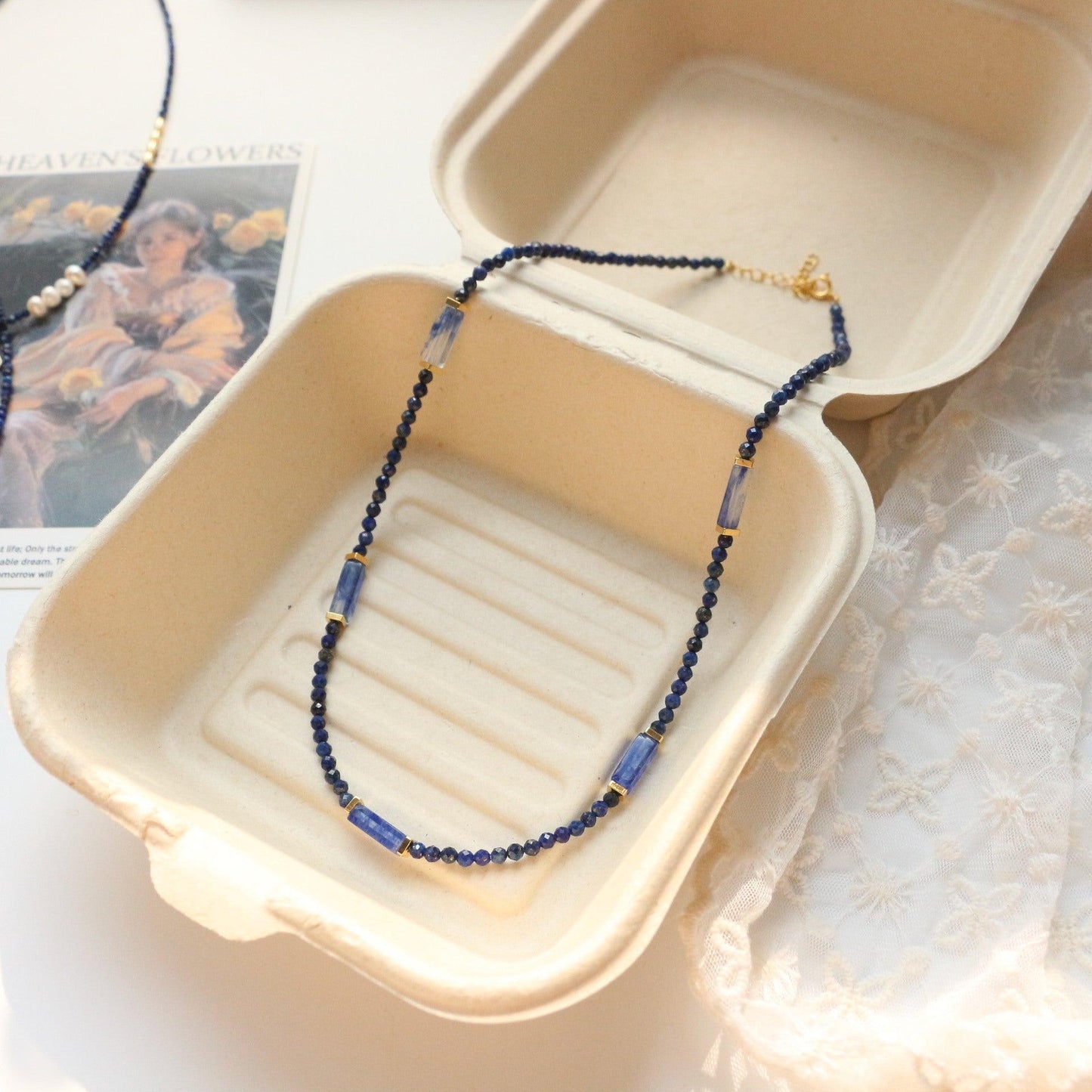 Niche Vintage Natural Stone Lapis Lazuli Beaded Necklace