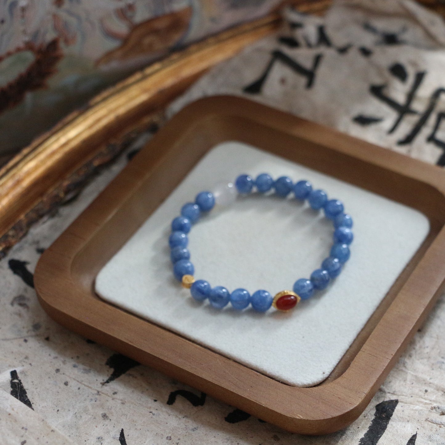 New arrivals Natural Blue Kyanite Round Bead Single Circle Bracelet