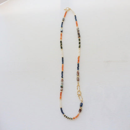 Autumn and Winter Handmade Long Necklace Featuring Agate, White Jade, Blue Stone, and Phoenix Lapis Lazuli