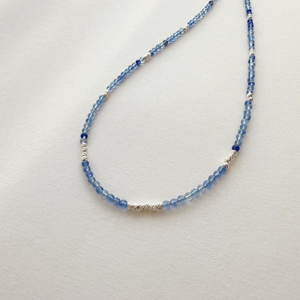 Light Blue Natural Stone Beaded Necklace Handmade Original Niche Jewelry Ink Wind Necklace