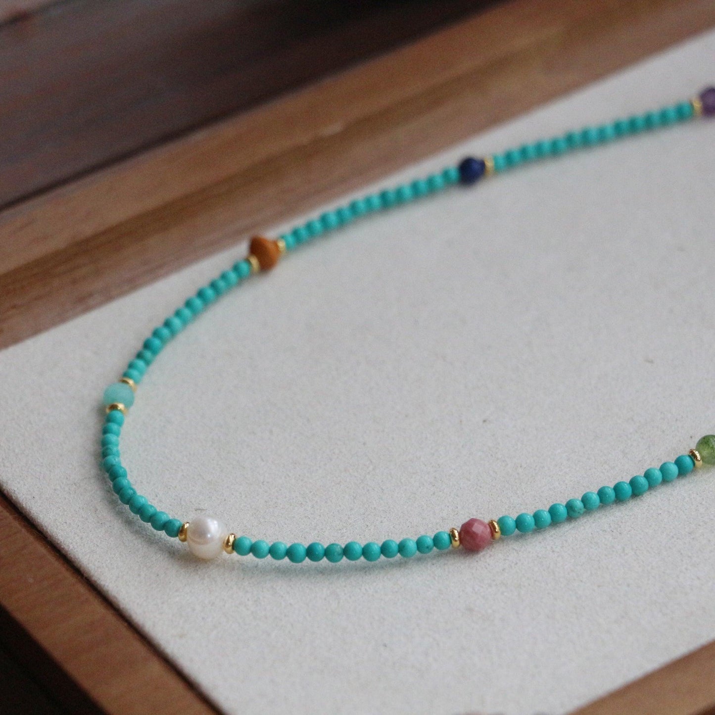 Raw Turquoise & Magnesite Turbinado Fine Necklace – Mixed Color Natural Stone Beads