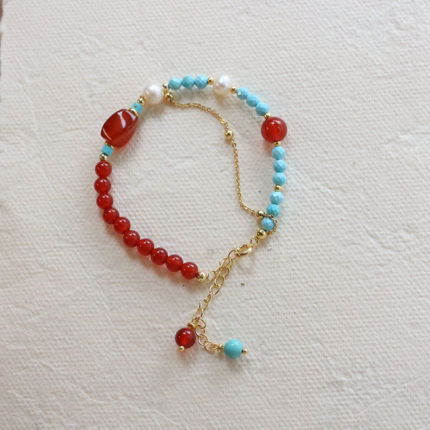 New arrivals Dunhuang Traditional Color Handbead Bracelet with Red Agate, Turquoise Pendant & Tasse