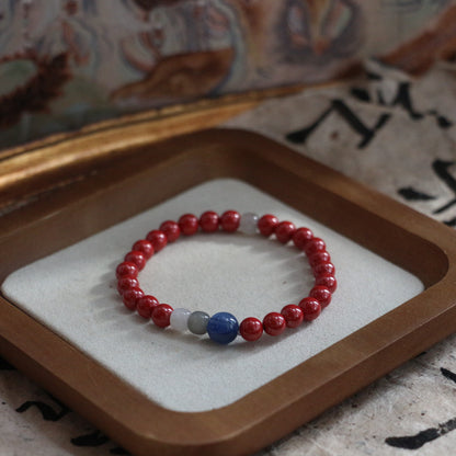 New arrivals Empire Sand Vermilion Raw Mineral Red Round Bead & Blue Crystal Bracelet