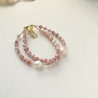 Pink Natural Stone & Freshwater Pearl Handmade Beaded Necklace – Sweet and Versatile Choker