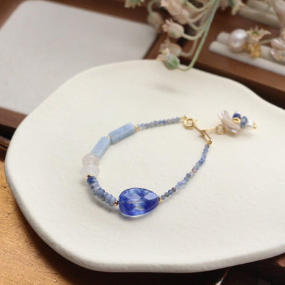 Vintage Jiangnan Blue Handmade Beaded Necklace and Bracelet Set