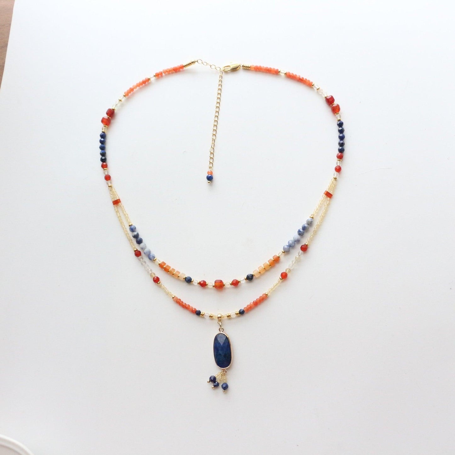 Red Agate Bluestone Crystal Bracelet, Ring, Earrings & Lapis Lazuli Pendant – Double Layer Niche Retro Ethnic Style Jewelry Set