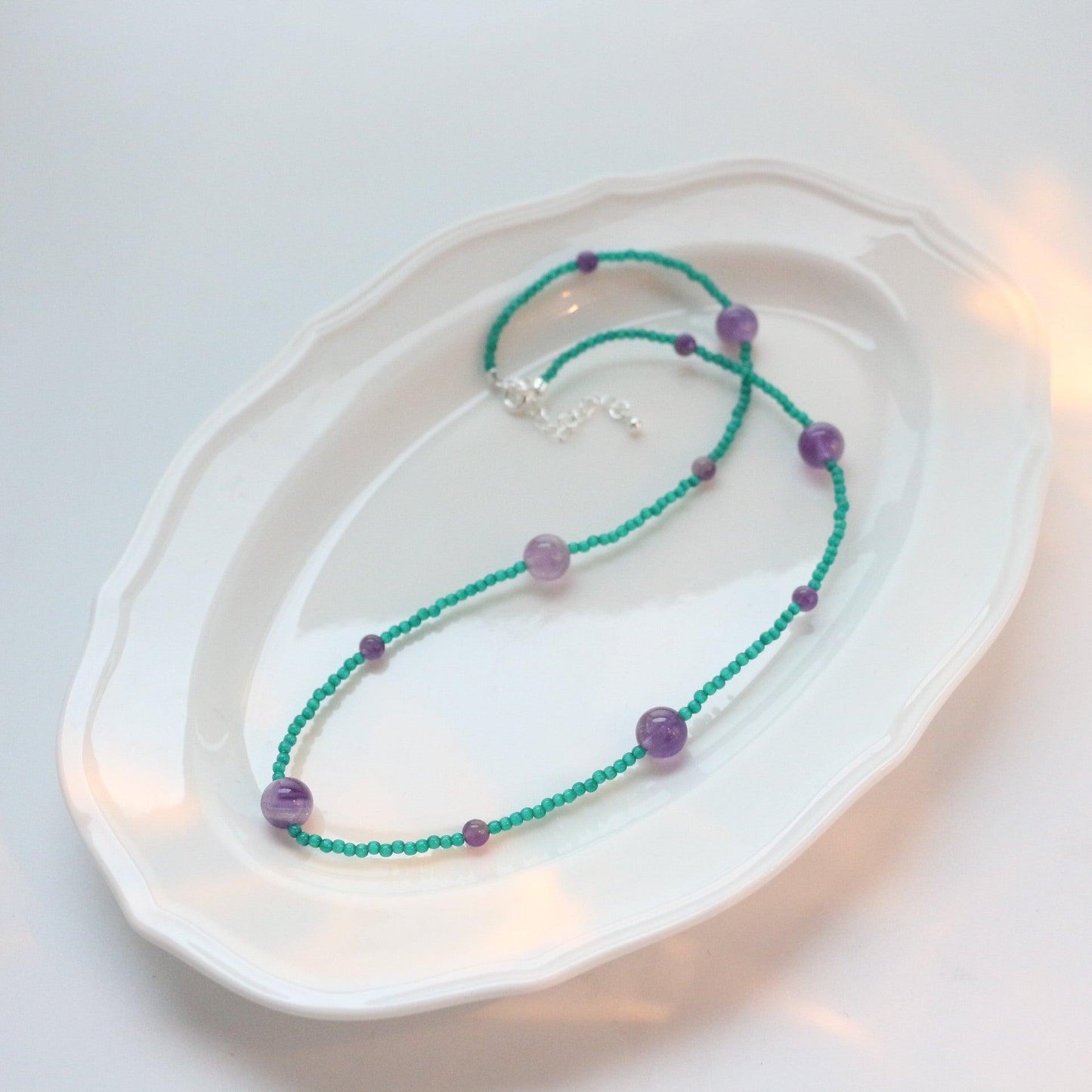 Amethyst Cat's Eye Bead Necklace & Double Layer Bracelet – A Unique Jewelry Collection