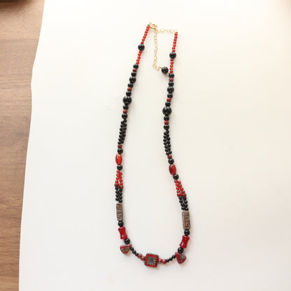 Vintage Court Style Black and Red Onyx Brazilian Style Choker Short Necklace