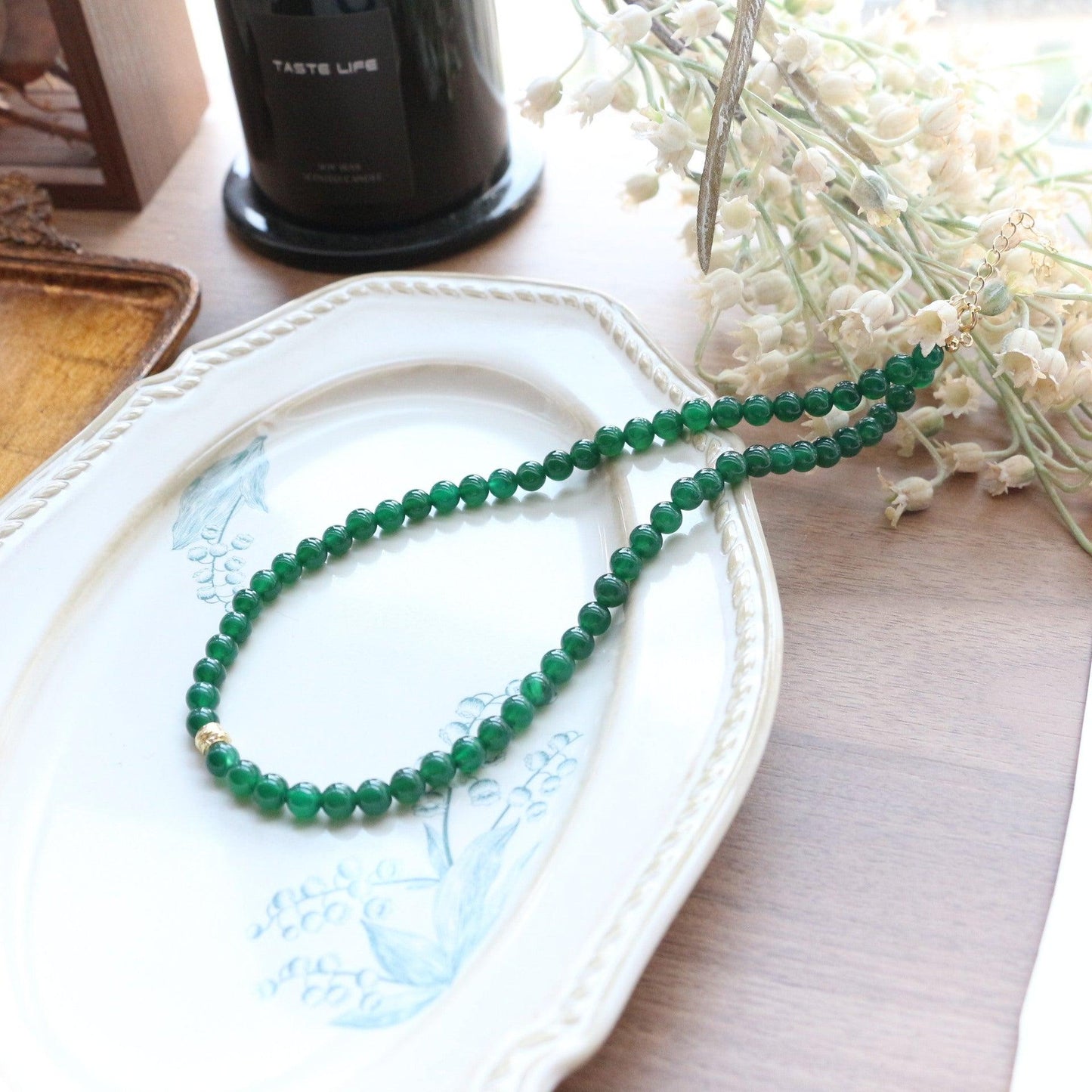 New Chinese Natural Green Agate Chalcedony Beaded Necklace | Niche Design Jewelry