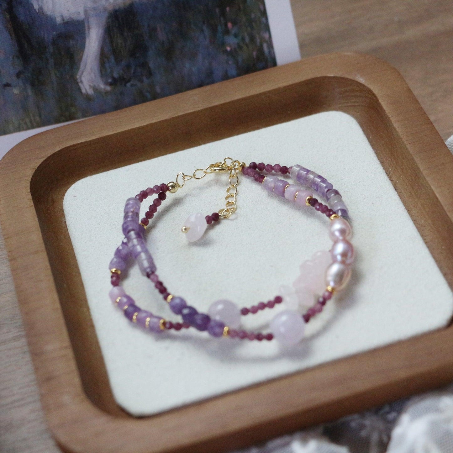 New Amethyst Lilac Stone Series Natural Bead Necklace, Bracelet & Wrist Mala Set