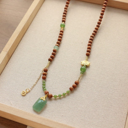 New Chinese-Style Sandalwood Beaded Necklace - Sweater Chain with Chalcedony Accessories