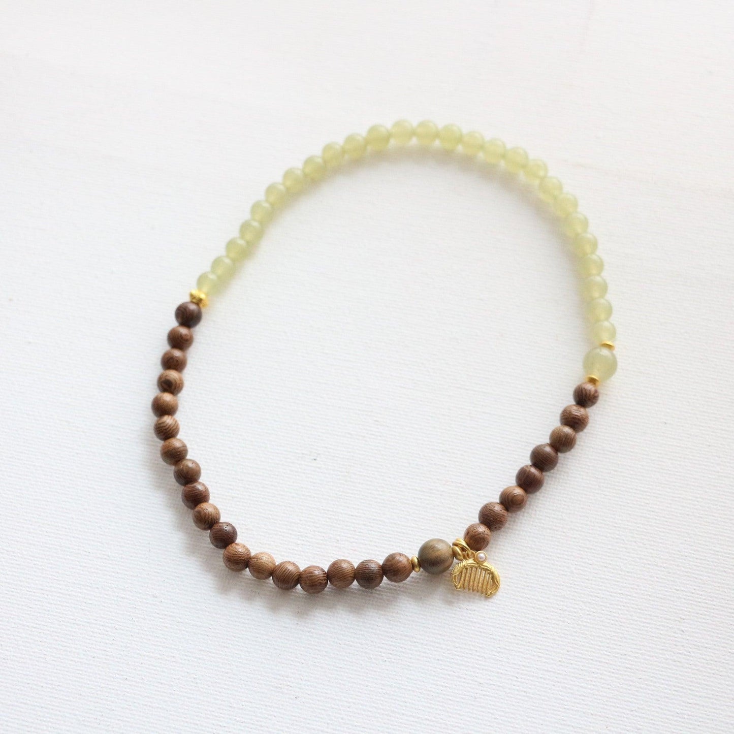 Zen-Inspired Wooden Beads & Jade Stone Color Block Double Layer Stackable Bracelet – Vintage Luxurious Elegant Hand Jewelry