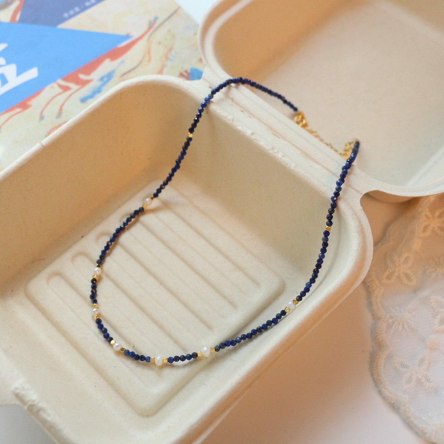 Lapis Lazuli Choker Necklace with Freshwater Pearls – Versatile Beaded Jewelry