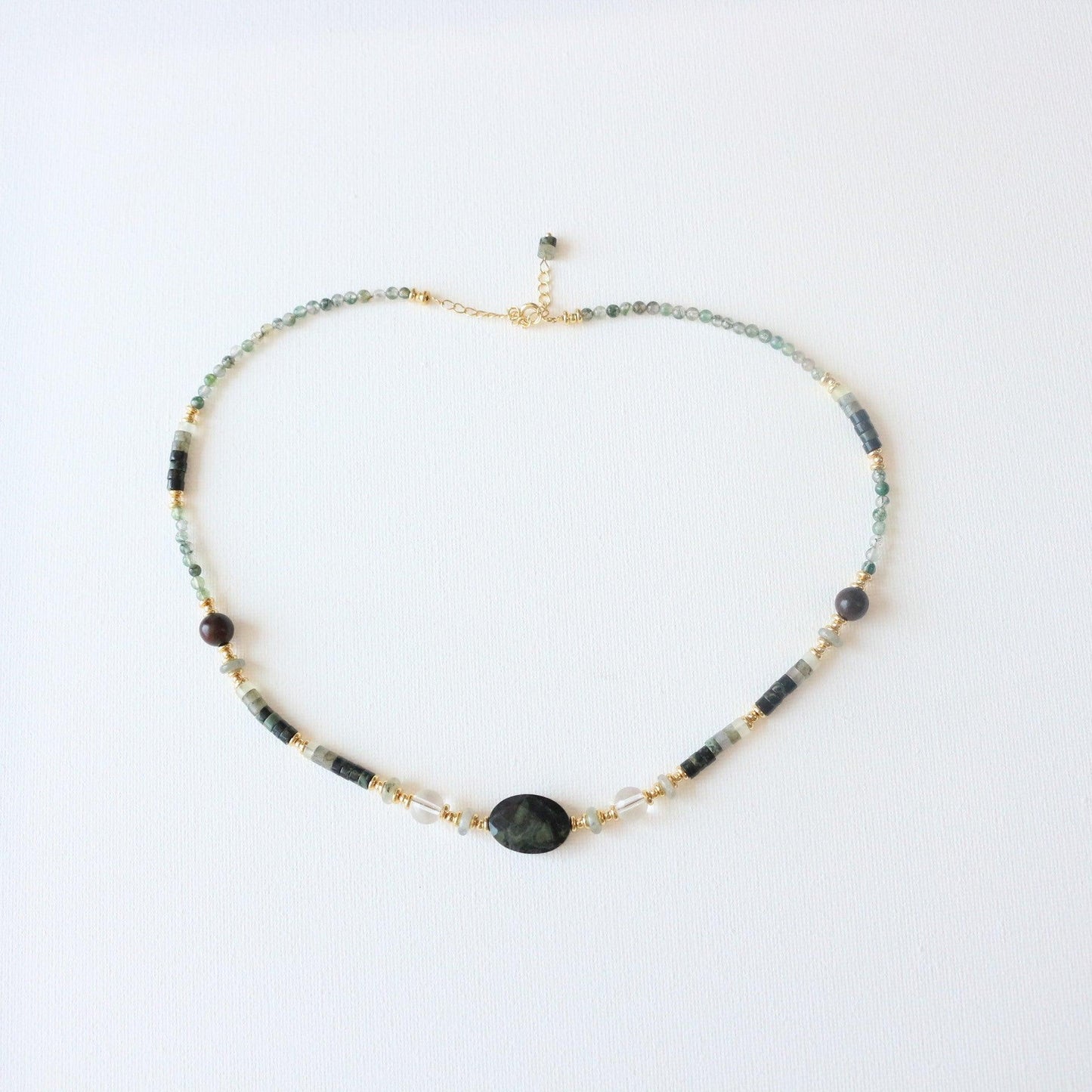 Natural Quail Stone & White Crystal East Timor Shimmering Stone Bead Necklace – Water Grass Agate Clavicle Chain & Bracelet Set