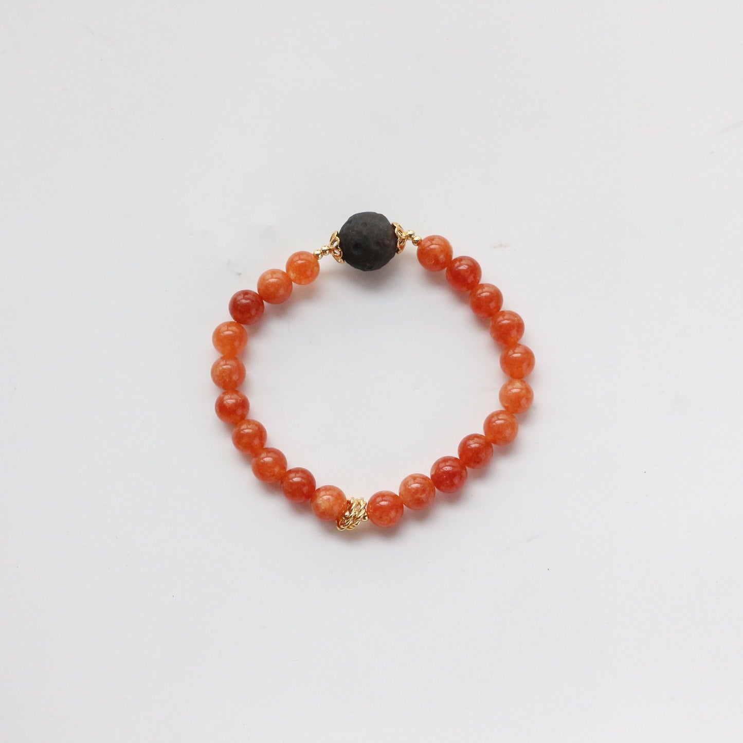 Handmade Black Obsidian Beaded Bracelet | Mystic Natural Stone Bead Jewelry in Orange & Black, Unisex Adjustable Design