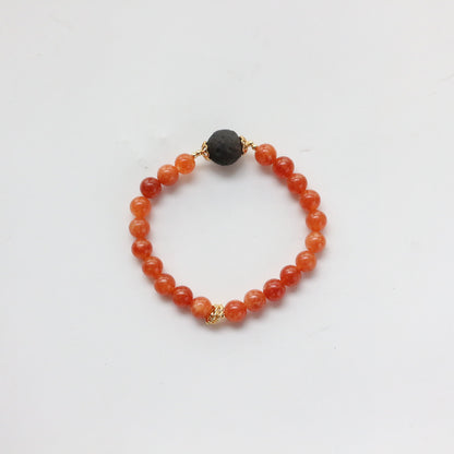 Handmade Black Obsidian Beaded Bracelet | Mystic Natural Stone Bead Jewelry in Orange & Black, Unisex Adjustable Design