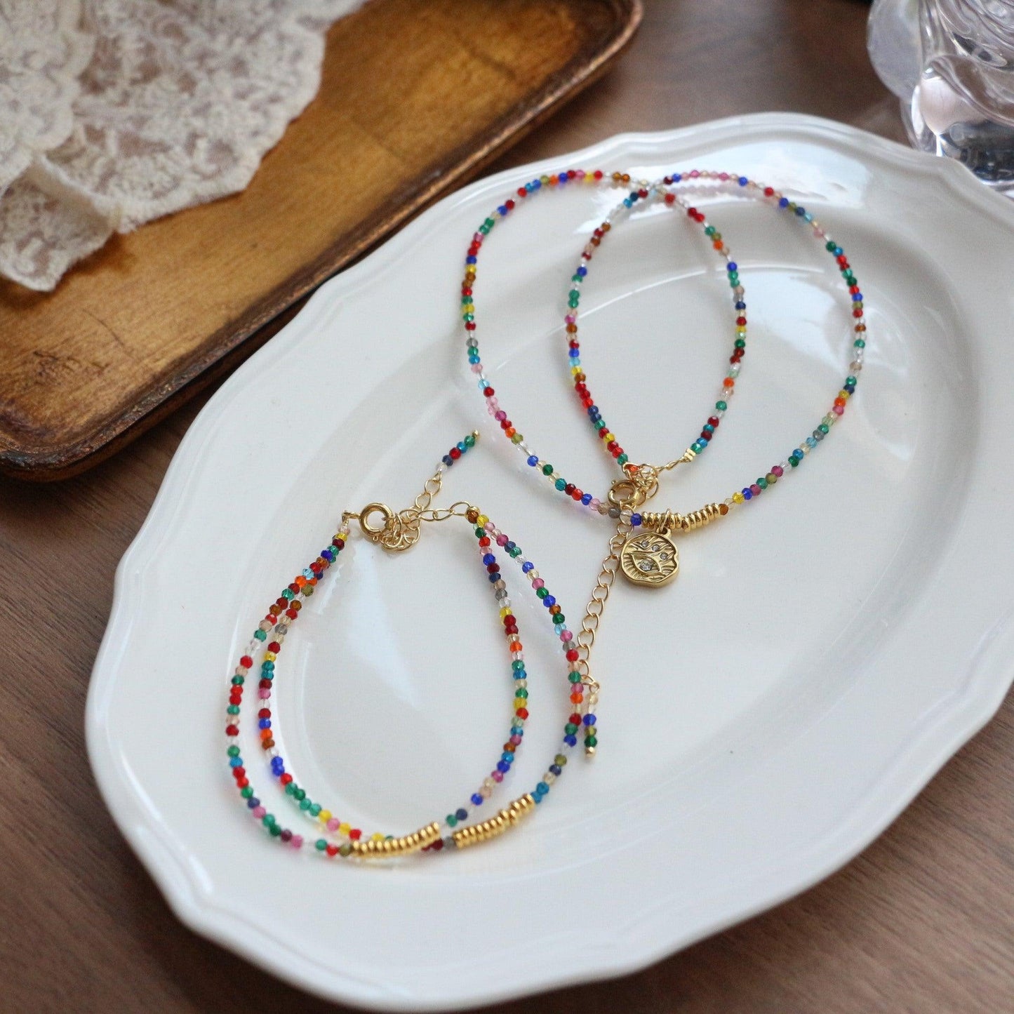 New Colorful Crystal Bead Double-Layer Bracelet | Sweet Temperament Pendant Niche Handmade Necklace