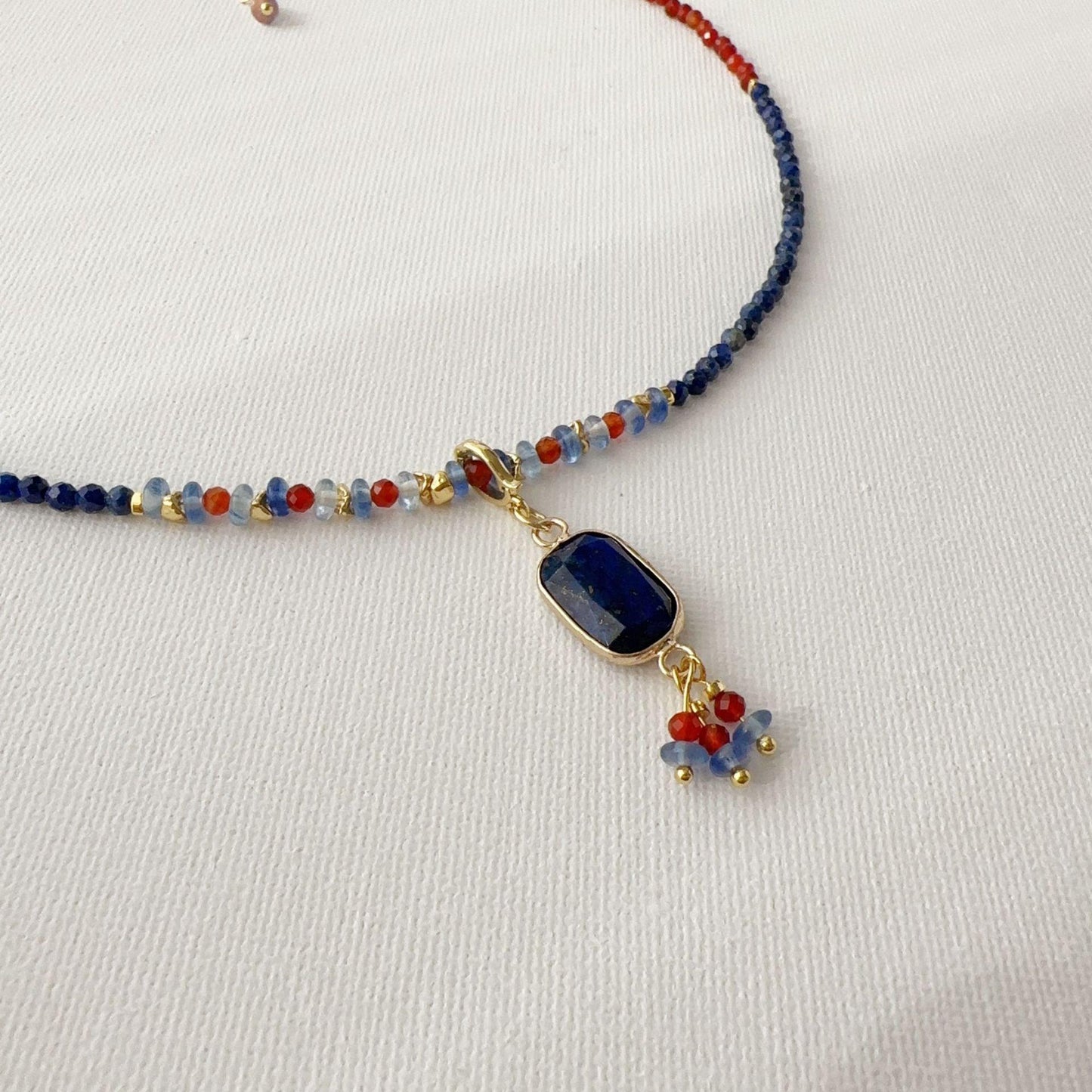 Dunhuang Color Natural Stone Beaded Necklace - Handmade Unique Blue and Orange