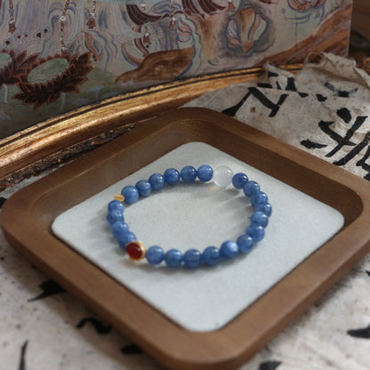 New arrivals Natural Blue Kyanite Round Bead Single Circle Bracelet