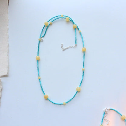 Fresh & Charming Turquoise Sweater Necklace - Natural Stone Bead Chain, Delicate Bracelet, Clavicle Chain