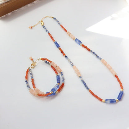 Orange-Blue Color Block Beaded Necklace | New Chinese Style