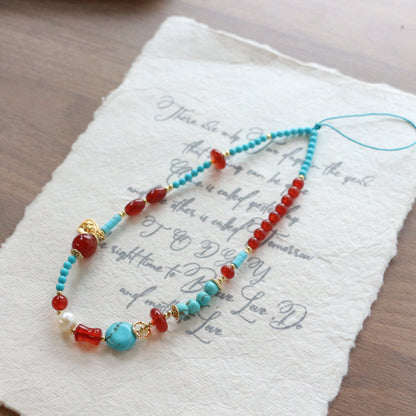 New arrivals Red Agate Handmade Beaded Turquoise Wrist Strap Phone Charm