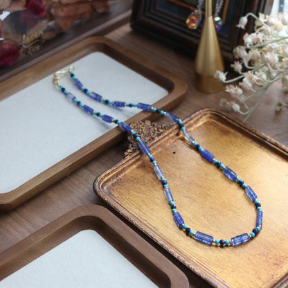 Vintage Turquoise & Crystal Blue Natural Stone Long Necklace – Cuban Style