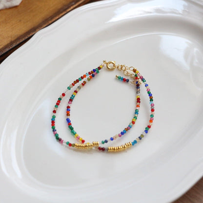 New Colorful Crystal Bead Double-Layer Bracelet | Sweet Temperament Pendant Niche Handmade Necklace