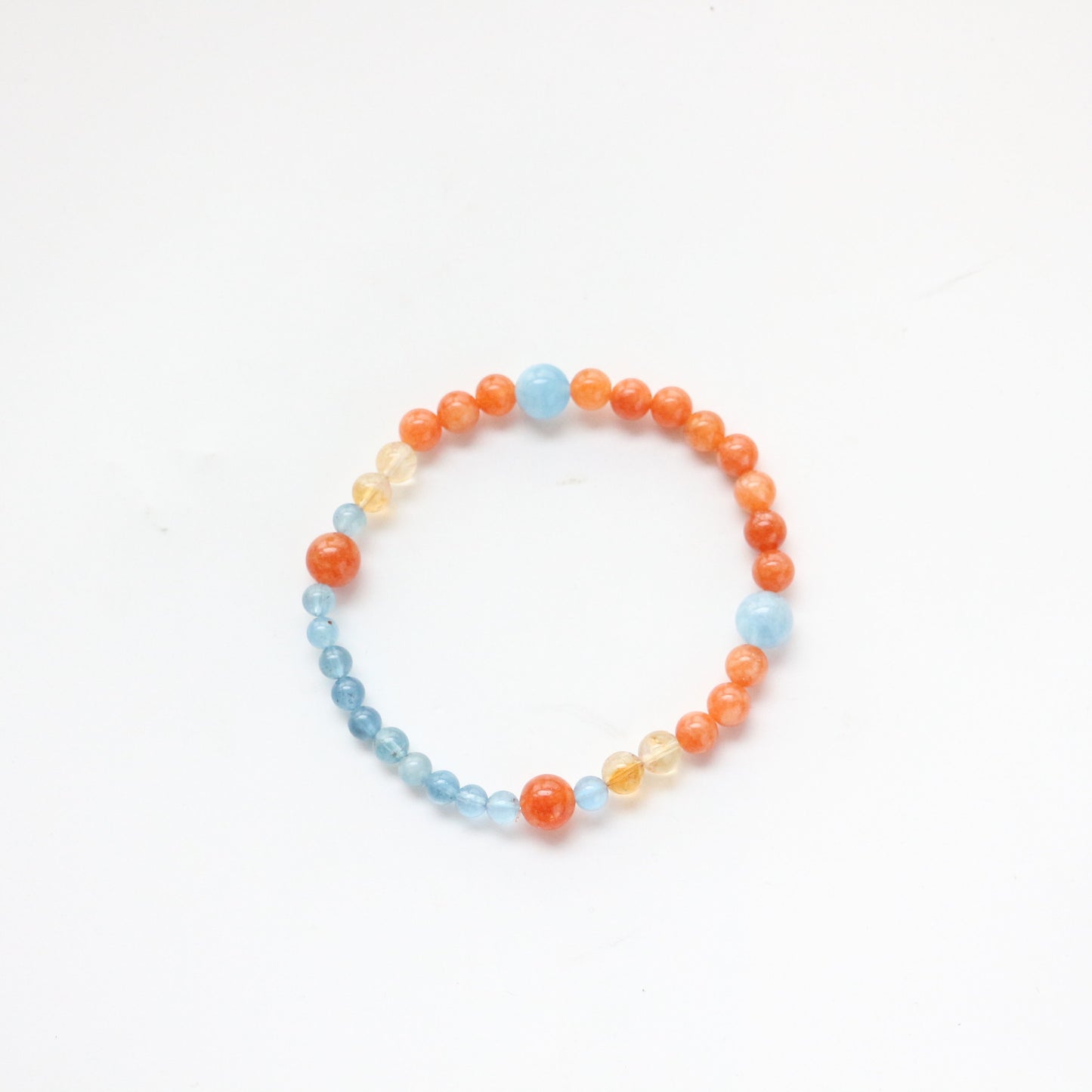 Kids Aquamarine Beaded Bracelet - Vibrant Candy Color Orange & Blue Natural Stone Adjustable Jewelry