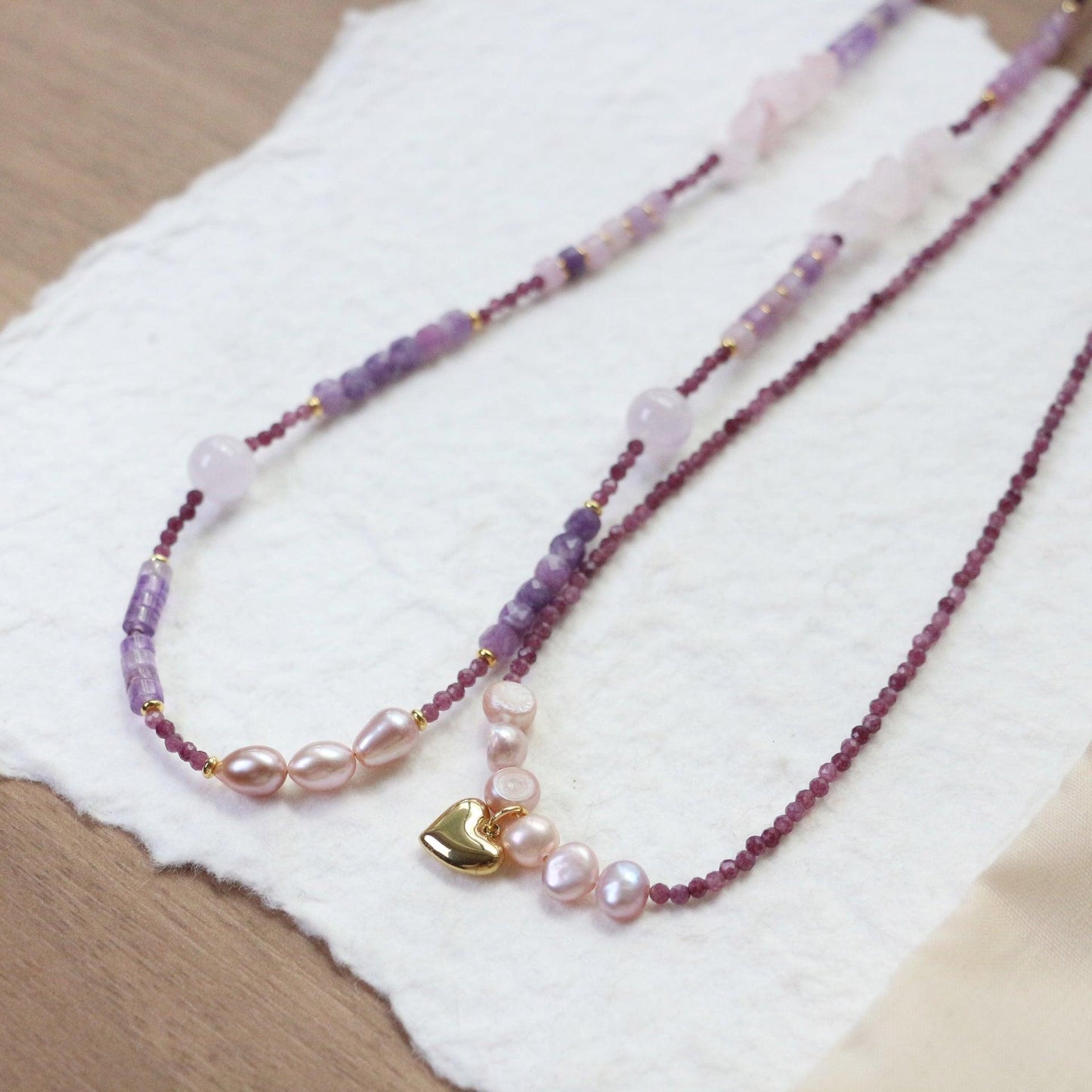 New Amethyst Lilac Stone Series Natural Bead Necklace, Bracelet & Wrist Mala Set