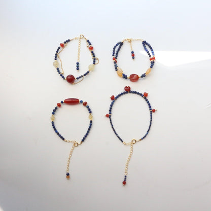 New Chinese Ethnic Style Lapis Lazuli & Yellow Crystal Bracelet – Dunhuang Style Red Agate Beaded Ring