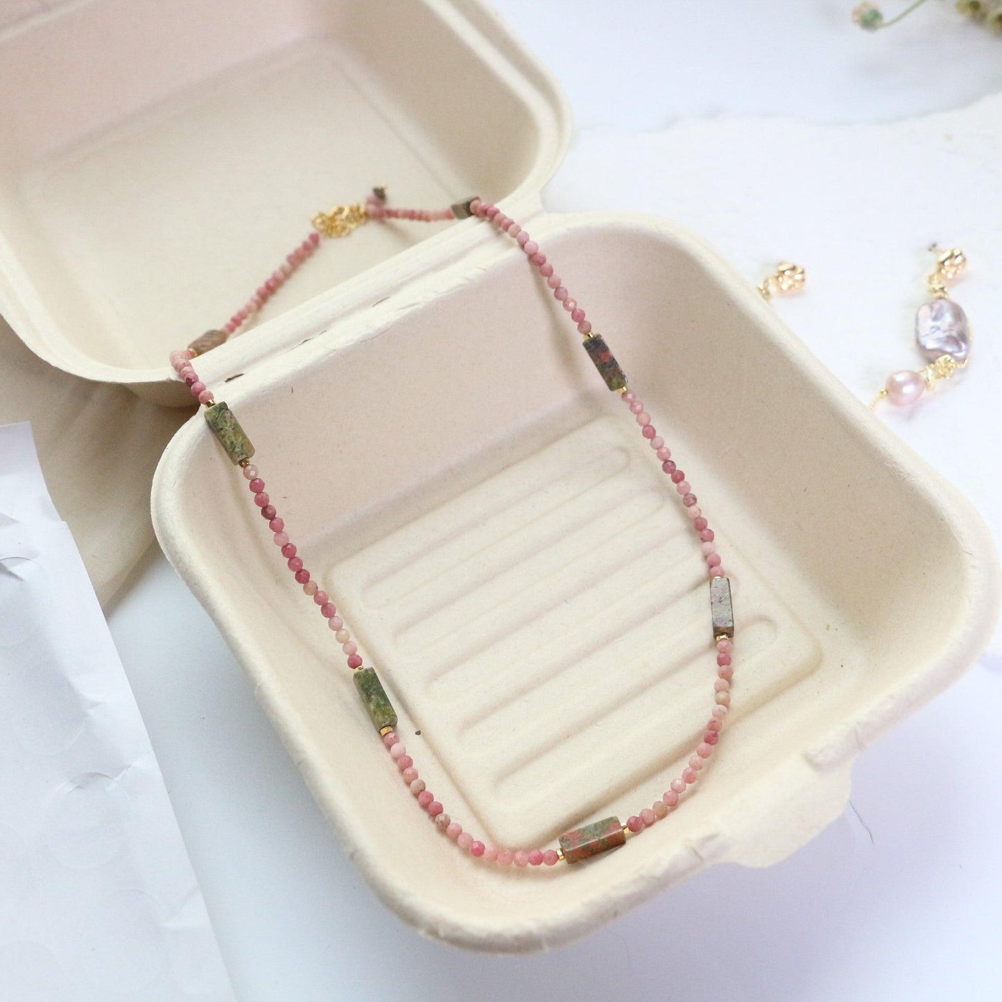 New Pearl Natural Stone Red Agate New Chinese Style Pink Pendant Short Necklace Creative Handmade Beaded Neck Chain