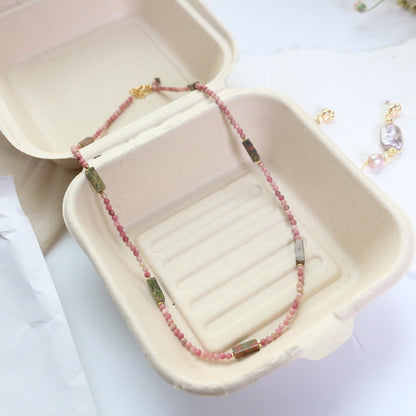 New Pearl Natural Stone Red Agate New Chinese Style Pink Pendant Short Necklace Creative Handmade Beaded Neck Chain